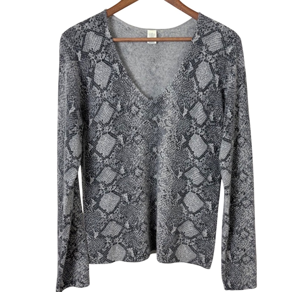 Kinross Cashmere Sweater Womens Small Grey Snakeskin V-Neck Luxuy Soft Warm Cozy